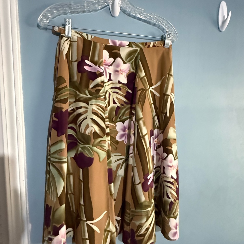 Tropical Floral A-Line Skirt - Brown and Purple - Picture 5 of 16